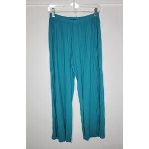Fenini Pants Womens Large Teal Wide Ribbed Knit Pull-On Elastic Waist Made USA